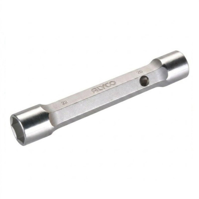 LLAVE TUBULAR DE DOBLE BOCA. ACERO. GRIS METALIZADO. TALADRO LATERAL - ALYCO