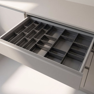CUBERTERO MODULAR DE ALUMINIO. ANTRACITA. PARA CAJÓN. ANCHO MÁXIMO 150-750MM. COMBINABLE EN KITS. FONDO MÁXIMO 471MM 2