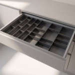 CUBERTERO MODULAR DE ALUMINIO. ANTRACITA. PARA CAJÓN. ANCHO MÁXIMO 150-750MM. COMBINABLE EN KITS. FONDO MÁXIMO 471MM