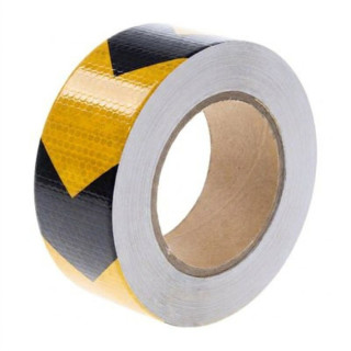 CINTA ADHESIVA REFLECTANTE FLECHA. VINILO. BRILLANTE. AMARILLO Y NEGRO. EN BOBINA. LONGITUD 33M - TARGET 2