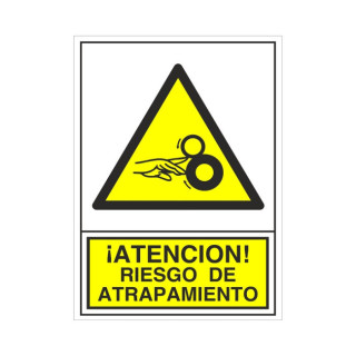 SEÑAL 398 ADHESIVA 105X74 ''R.ATRAPAM.'' ­PELIGRO! RIESGO DE ATRAPAMIENTO (MANO)