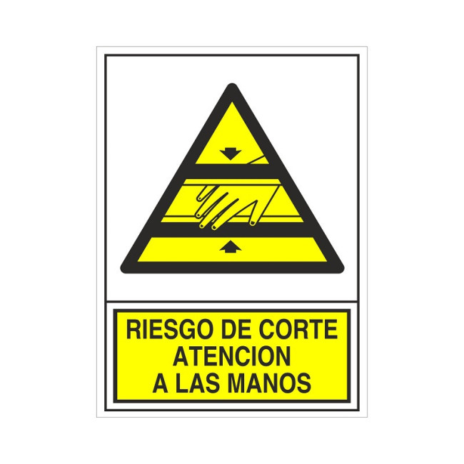 SEÑAL 396 ADHESIVA 105X74 RIESGO DE CORTE ATENCION A LAS MANOS