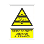 SEÑAL 396 ADHESIVA 105X74 RIESGO DE CORTE ATENCION A LAS MANOS
