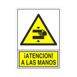SEÑAL 397 ADHESIVA 105X74 ''ATENC.MANOS'' ­ATENCION! A LAS MANOS