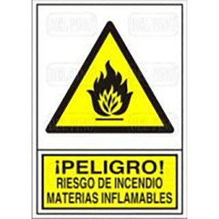 SEÑAL 347 PLAST.295X210 ­PELIGRO! RIESGO INCENDIO MATERIAL INFLAMABLES