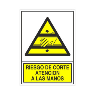 SEÑAL 396 ADHESIVA 148X105''R.CORT.MANOS'' RIESGO DE CORTE ATENCION A LAS MANOS