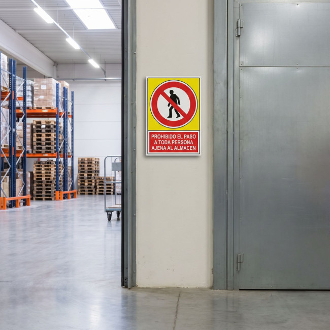 SEÑAL 413 PLAST.295X210''PR.PER/AJ.ALMAC'' PROHIBIDO PASO TODA PERS.AJENA ALUMINIO ALMACEN