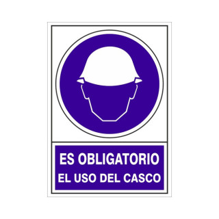 SEÑAL 600 ADHESIVA 148X105''OBL.USO CASC'' ES OBLIGATORIO EL USO DEL CASCO
