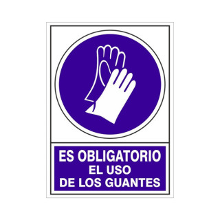 SEÑAL 604 ADHESIVA 105X74''OB.USO GUANTE'' ES OBLIGATORIO EL USO DE LOS GUANTES