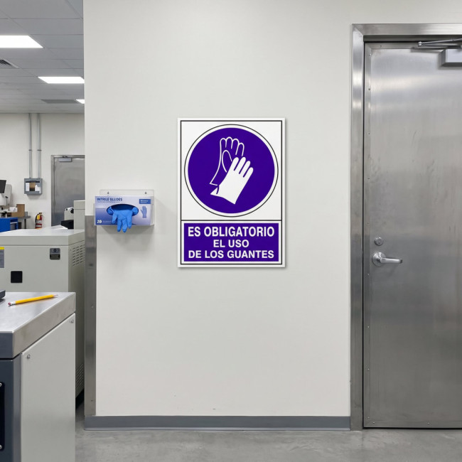 SEÑAL 604 ADHESIVA 148X105''OB.USO.GUANT'' ES OBLIGATORIO EL USO DE LOS GUANTES