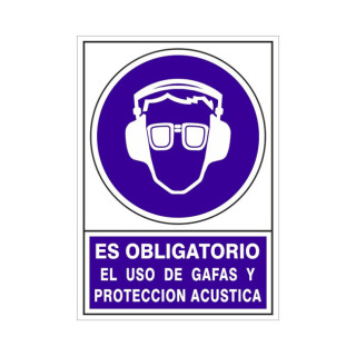 SEÑAL 624 PLAST.295X210''OB.GAFA/P.ACUST'' ES OBLIGATORIO USO GAFAS Y PROT.ACUSTICA