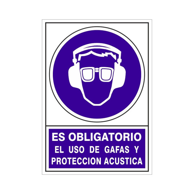 SEÑAL 624 PLAST.295X210''OB.GAFA/P.ACUST'' ES OBLIGATORIO USO GAFAS Y PROT.ACUSTICA