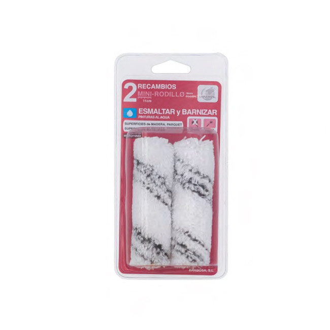 RECAMBIO MINI RODILLO DE MICROFIBRA. ESMALTES Y BARNICES AL AGUA. MADERA Y PARQUET. ANCHO 6CM. KIT DE 2 RECAMBIOS. LONGI