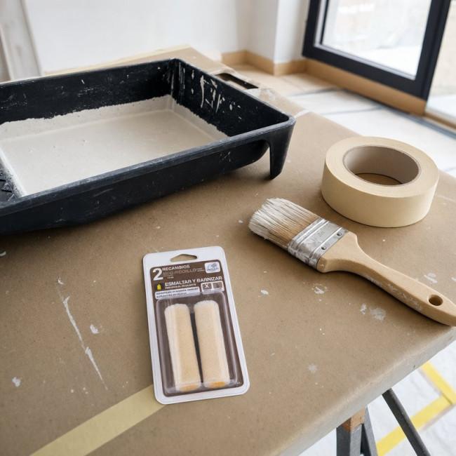 MINI-RODILLO VELOUR. ESPUMA Y FIBRA SINTÉTICA. PARA PINTURAS AL DISOLVENTE. BLÍSTER DE 2 UNIDADES. LONGITUD 6CM - BARBOS