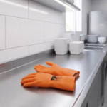 GUANTE LATEX NATURAL  NARANJA FLOCADO 30cm TALLA 8-10