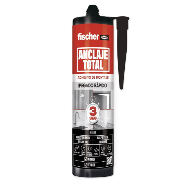 ADHESIVO DE MONTAJE ANCLAJE TOTAL. HÍBRIDO. SILANO MODIFICADO. NEGRO. INTERIOR Y EXTERIOR. 290ML - FISCHER