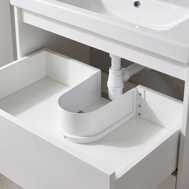 SALVA SIFÓN. PLÁSTICO. BLANCO. PARA CAJÓN DE MUEBLE DE BAÑO. FORMA REDONDEADA. ESPESOR 16MM