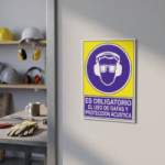 SEÑAL 624 ADHES.148X105''OB.GAFA/P.ACUST'' ES OBLIGATORIO USO GAFAS Y PROT.ACUSTICA