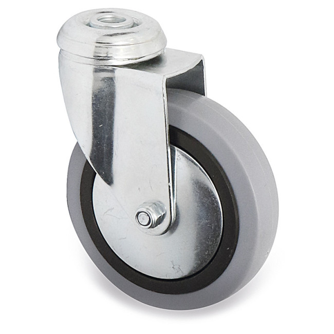 RUEDA GIRATORIA JADE PLUS ARO DE GOMA Ø100 TP ZINCADO PASANTE 8mm ANTIHILO Y DOBLE HILERA BOLAS