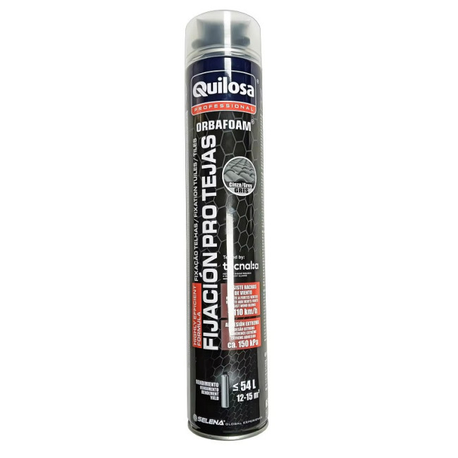 ESPUMA DE POLIURETANO ORBAFOAM. EN AEROSOL. PARA TEJAS. GRIS. CURADO COMPLETO 24H. CAPACIDAD 750ML - QUILOSA