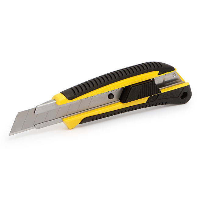 CÚTER AUTOLOCK. ACERO AL CARBONO. RETRÁCTIL. ANTIDESLIZANTE. HOJA TRAPEZOIDAL SEGMENTADA. ANCHO 18MM - TAJIMA