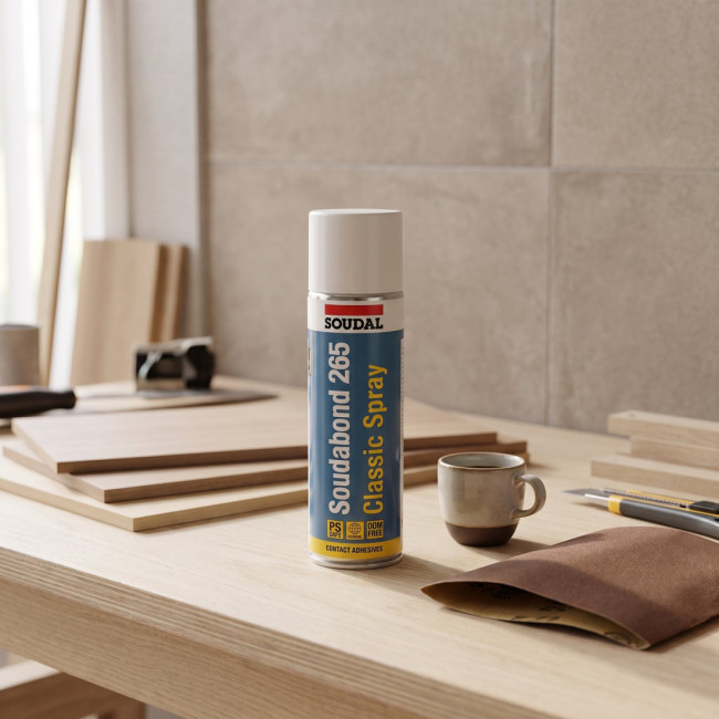 ADHESIVO DE CONTACTO EN SPRAY SOUDABOND 265 CLASSIC. UNIVERSAL. DOS CARAS. AEROSOL. TRANSPARENTE. 500 ML - SOUDAL