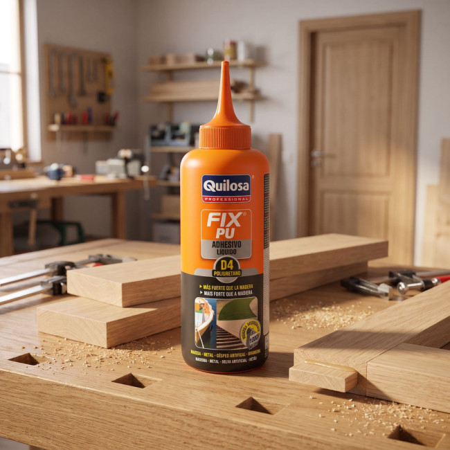 ADHESIVO DE POLIURETANO MONOCOMPONENTE D4 MULTIFIX PU LÍQUIDO. LÍQUIDO. BOTELLA CON BOQUILLA DOSIFICADORA FINA. 850 G -
