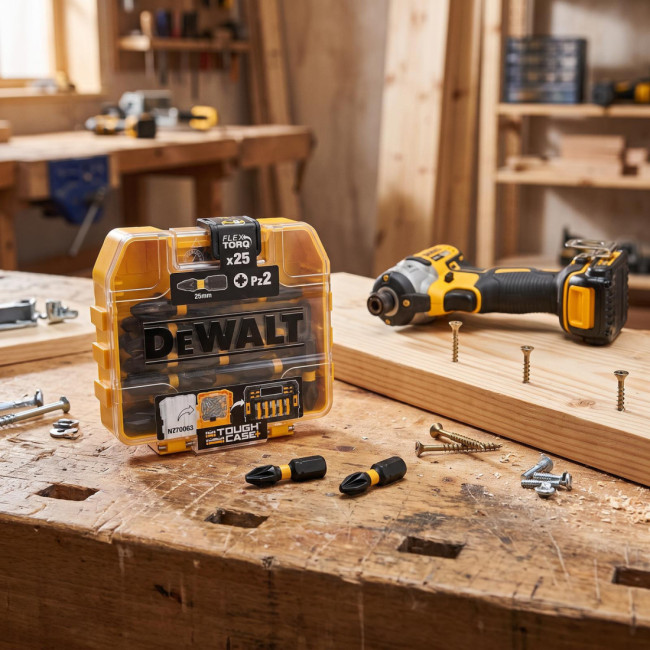 JUEGO DE PUNTAS ATORNILLADORAS PZ2. ACERO. NEGRO FOSFATADO. ESTUCHE TOUGH CASE+. LONGITUD 25MM - DEWALT