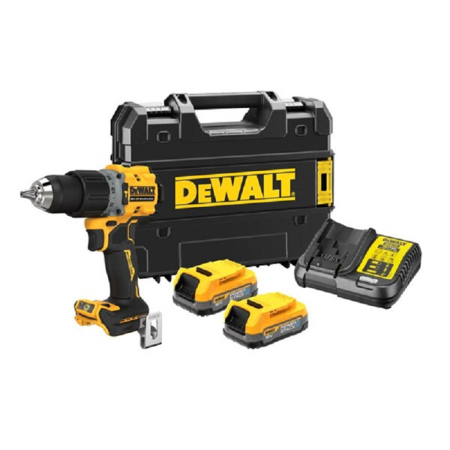 ATORNILLADOR INALÁMBRICO XR 18V POWERSTACK. SIN ESCOBILLAS. PAR MÁXIMO 90 NM. NEGRO Y AMARILLO. LONGITUD 130MM - DEWALT