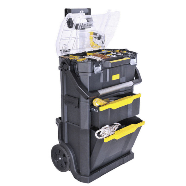 TALLER MÓVIL MODULAR STST1-79231. PLÁSTICO RÍGIDO. 2 EN 1. NEGRO Y AMARILLO. MALETA DESMONTABLE. 56 X 38 X 76 - STANLEY