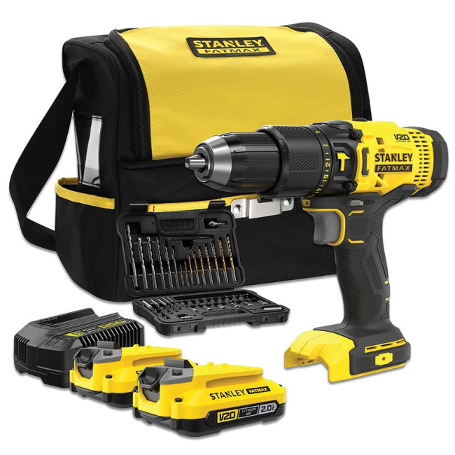 TALADRO PERCUTOR. 20V. LITIO-ION. NEGRO Y AMARILLO. AUTOBLOCANTE DE APRIETE RÁPIDO - STANLEY