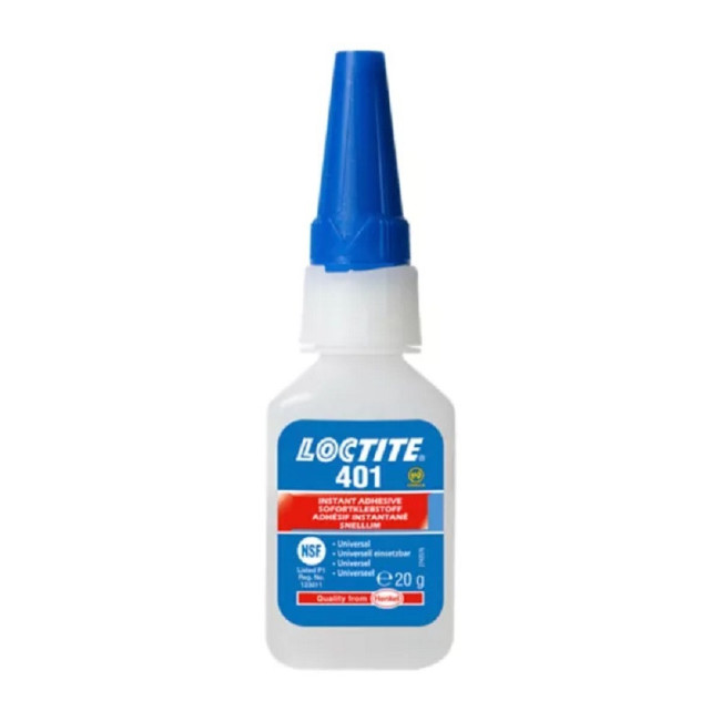 ADHESIVO INSTANTÁNEO 401. CIANOACRILATO DE ETILO. MONOCOMPONENTE. UNIÓN RÁPIDA. METALES Y PLÁSTICOS. 20 G - LOCTITE