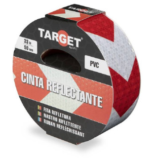 CINTA ADHESIVA REFLECTANTE DE FLECHA. PVC. BLANCO Y ROJO. LONGITUD 33M - TARGET