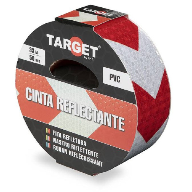 CINTA ADHESIVA REFLECTANTE DE FLECHA. PVC. BLANCO Y ROJO. LONGITUD 33M - TARGET