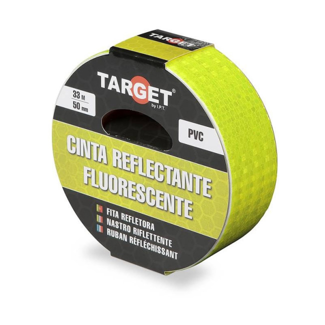CINTA ADHESIVA REFLECTANTE. PVC. ROLLO. AMARILLO FLUORESCENTE. SEÑALIZACIÓN Y PROTECCIÓN. ANCHO 50MM - TARGET