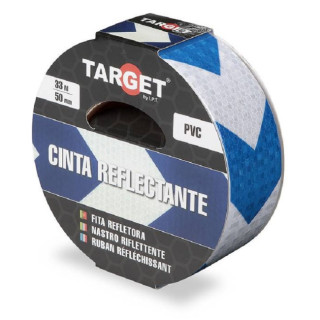 CINTA ADHESIVA REFLECTANTE DE FLECHA. PVC. BLANCA Y AZUL. ANCHO 50MM. LONGITUD 33M - TARGET