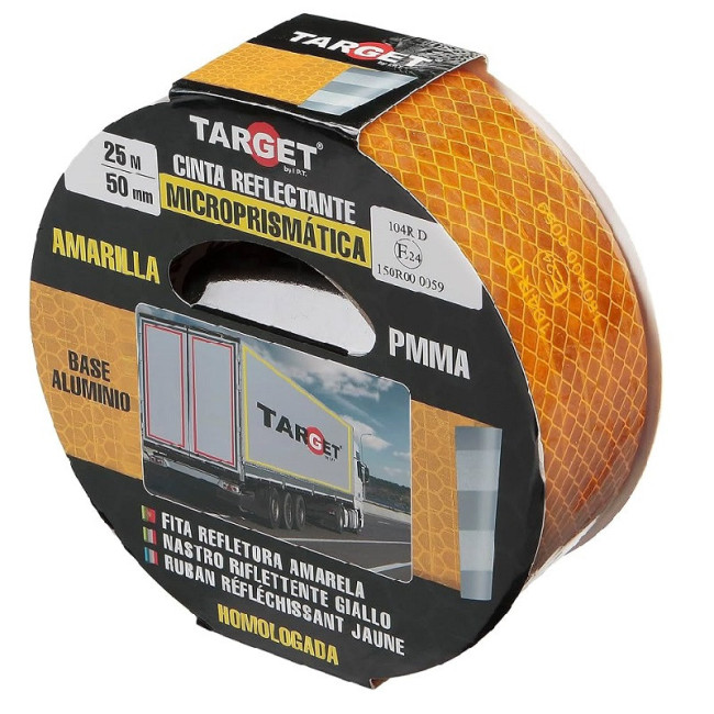 CINTA ADHESIVA REFLECTANTE AMARILLA. PMMA. EN ROLLO. AMARILLO. PARA SEÑALIZACIÓN. LONGITUD 25M - TARGET