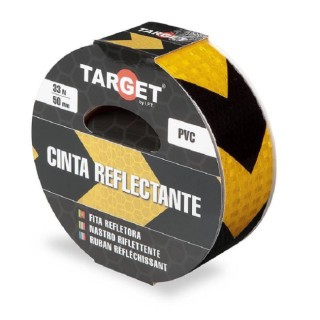 CINTA ADHESIVA REFLECTANTE FLECHA. VINILO. BRILLANTE. AMARILLO Y NEGRO. EN BOBINA. LONGITUD 33M - TARGET