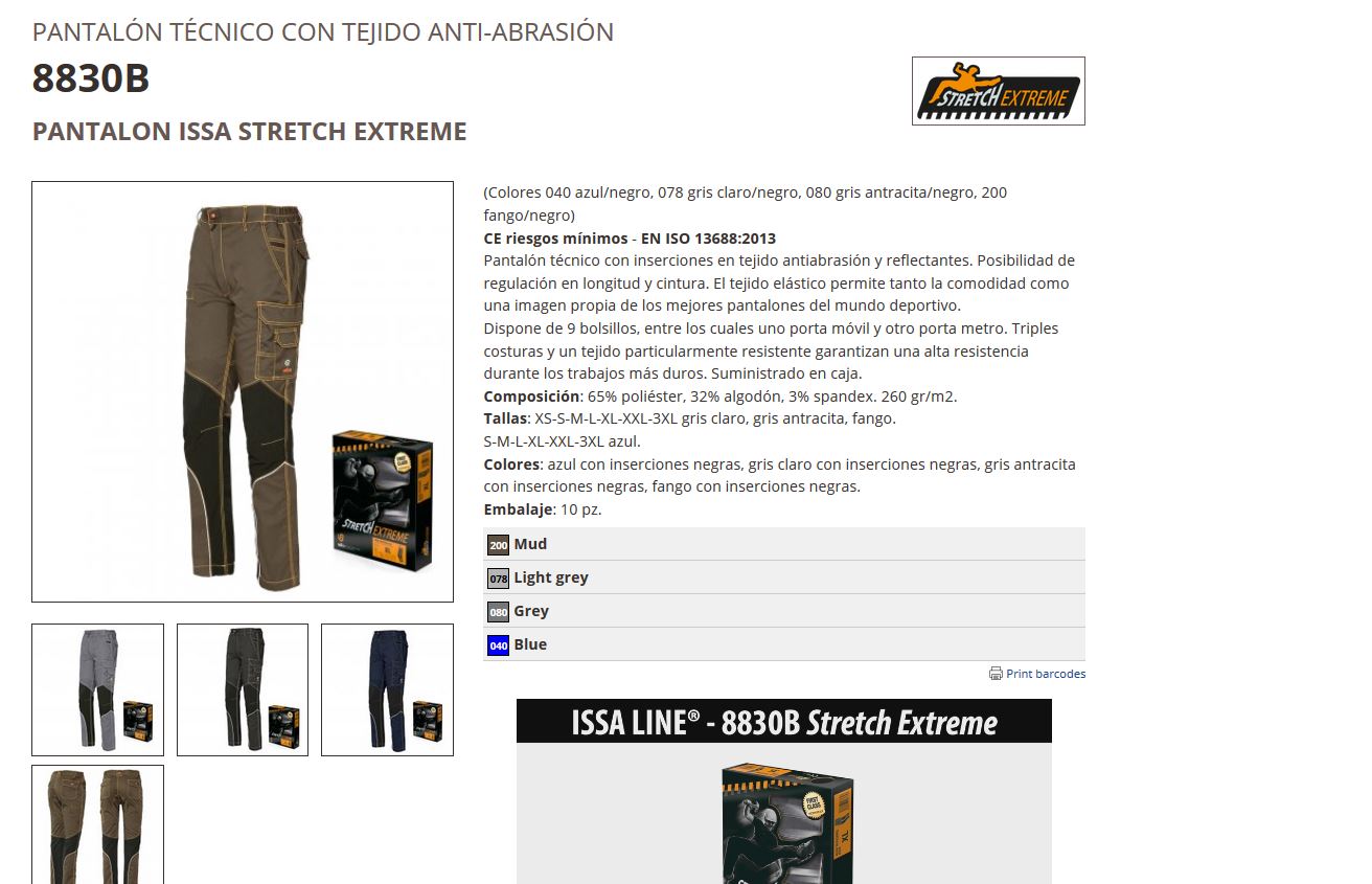 Pantalon stretch extreme azul t. xl Issa